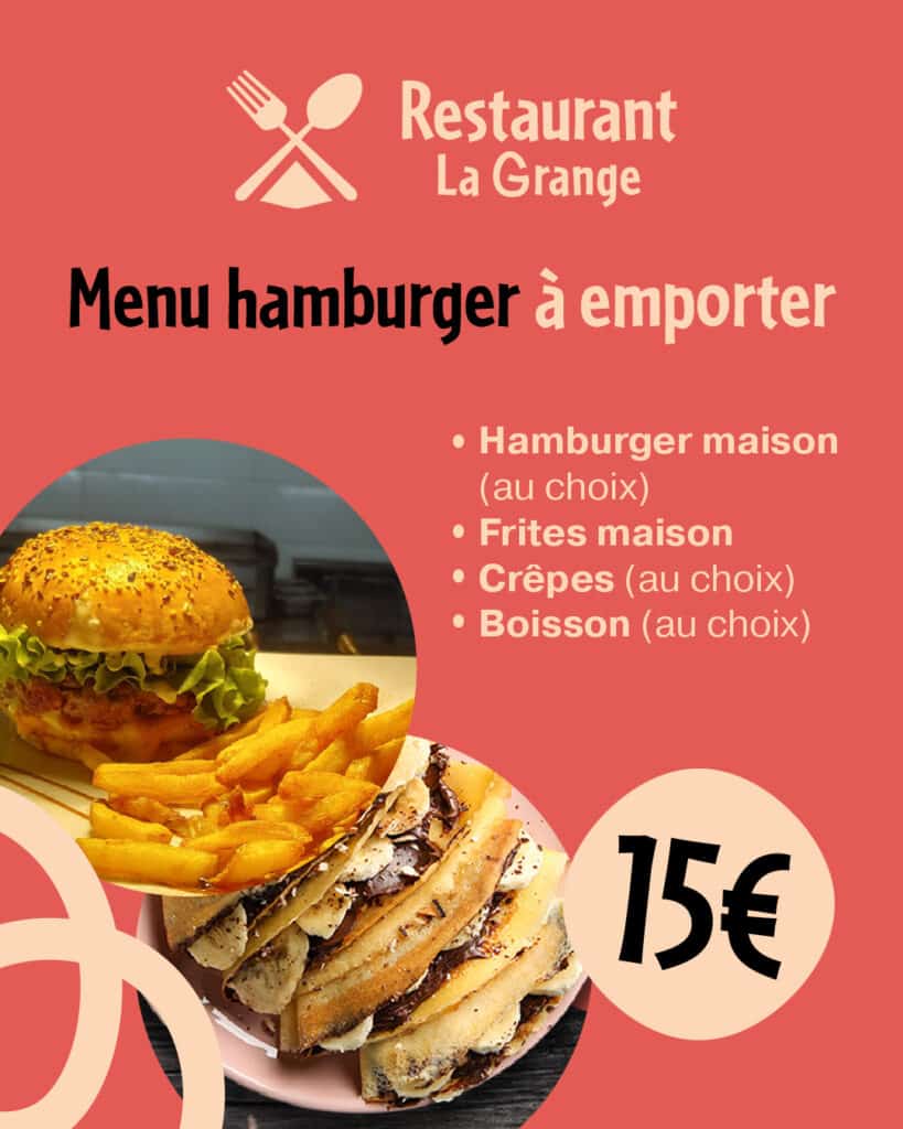 Menu hamburger à emporter